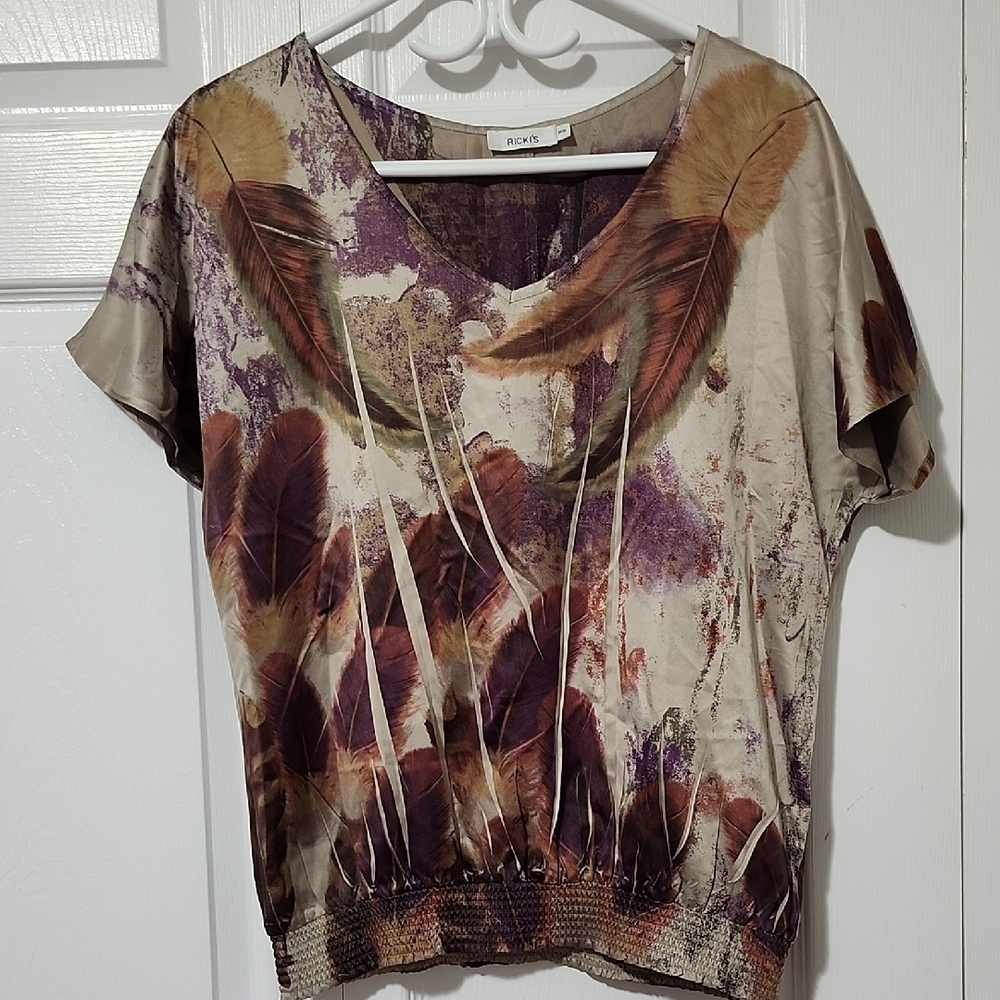 Ricki's Feather Patterned Blouse in Purple and Brown